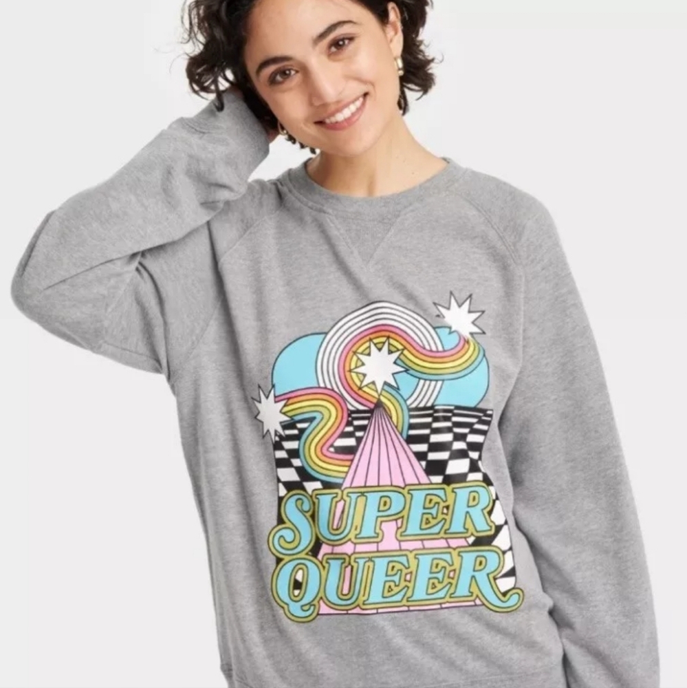 Super Queer LGBQT PRIDE MONTH gray long sleeve sweatshirt size XXL rainbow